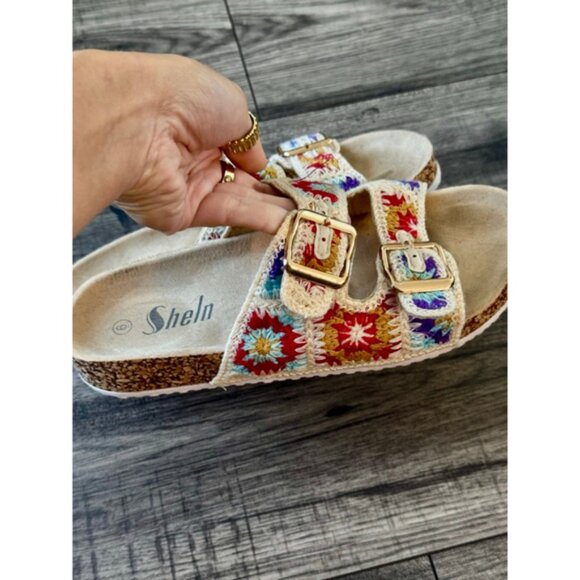 SHEIN Embroidered Crochet Slip On Boho Colorful Sandals Women Size 6 - Picture 2 of 6